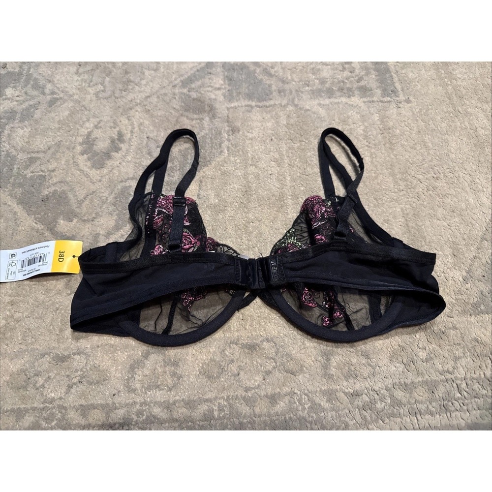 Adored Adore Me Bra Jamilla Unlined Floral 38D Black Pink Bra Sexy Lingerie New - Picture 2 of 5